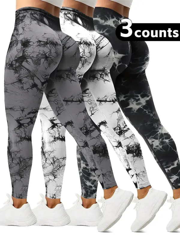 Women's Tie Dye Print High Waist Sports Leggings, Seamless High Stretch Skinny Pants, Ladies Sportswear for Indoor Outdoor We...