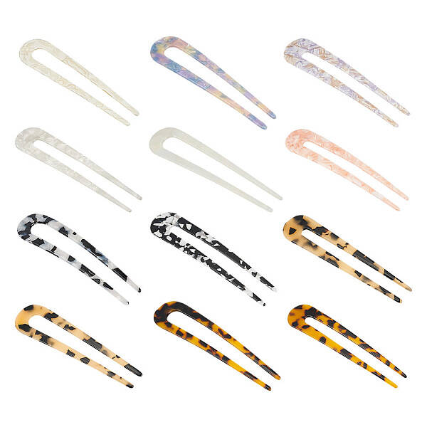 12Pcs 12 Colors Acrylic Hair Forks