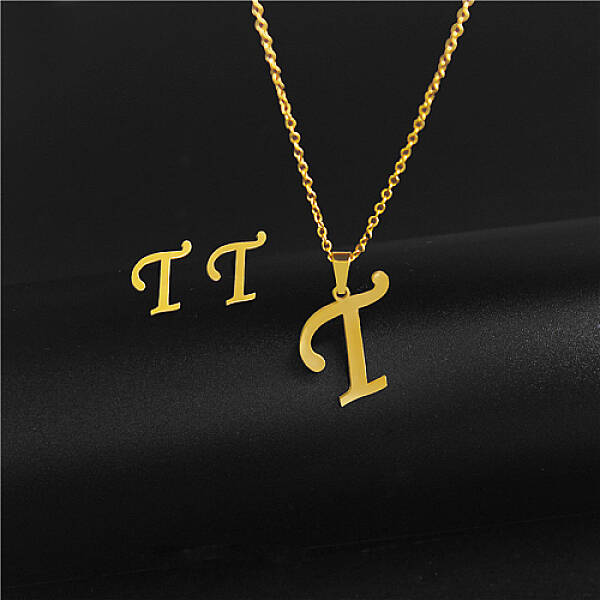 Golden Stainless Steel Initial Letter Jewelry Set