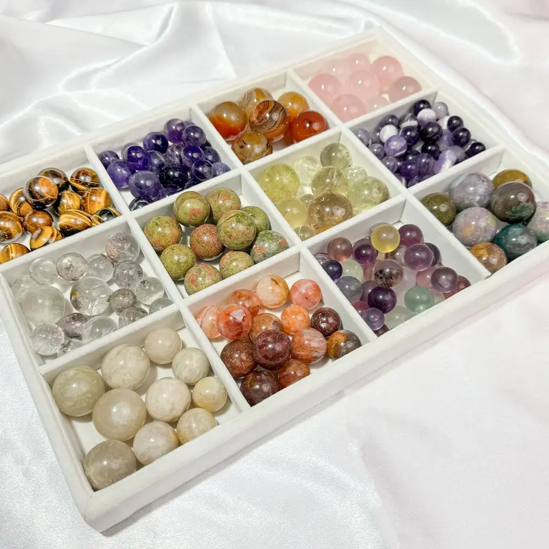 [Video Order] 100g Mini Crystal Sphere Material: Rose Quartz, Garden Quartz, Red Fire Quartz, Citrine, Unakite, Amethyst, Dre...