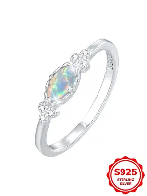 925 Sterling Silver Fashion Egg Shaped Opal Ring for Women, Simple Jewelry for Party, Daily Clothing Decor, Trendy All-match ...