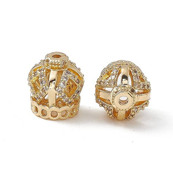Brass Micro Pave Clear Cubic Zirconia Beads