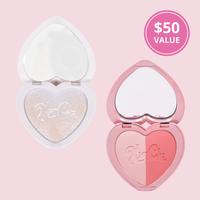 KimChi Chic Beauty Festival Bestie Bundle - Pearl Shimmer Irisdescent Highlighter and Blush Powder Duo Pink Cosmetic Makeup C...