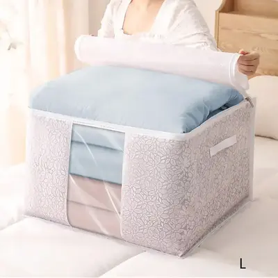 Home Quilt Storage Organizer, 1/2 Counts Rectangle Flower Pattern Large Capacity Clothes Storage Bag with Handle, Sundries St...