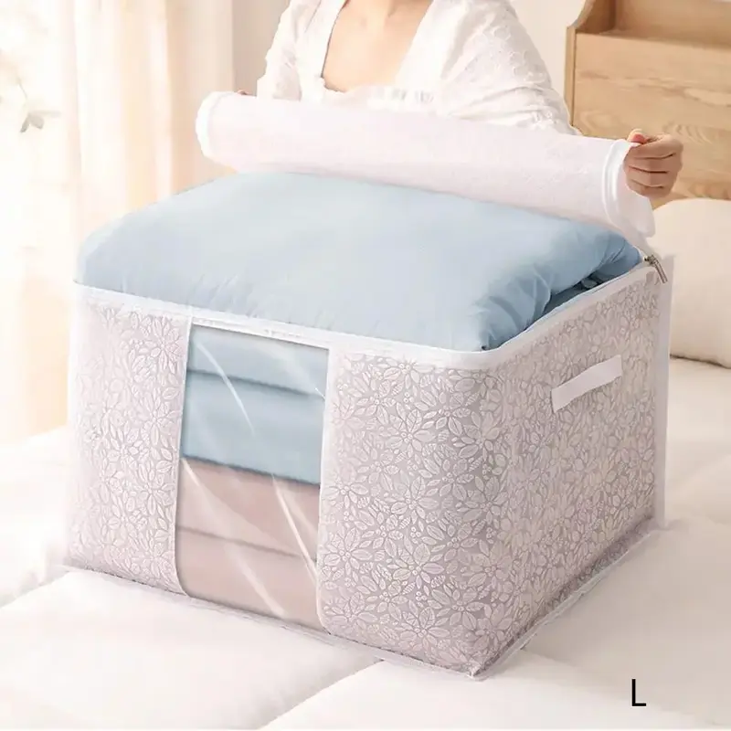 Home Quilt Storage Organizer, 1/2 Counts Rectangle Flower Pattern Large Capacity Clothes Storage Bag with Handle, Sundries St...