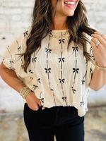 Women's Bow Print Tee, Casual Short Sleeve T-shirt for Daily Wear, Ladies Clothes for All Seasons, Summer Clothes, Clothing, ...
