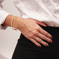 Evry Jewels Double Cross Me Hand Chain – Dainty Cross Bracelet with Bezel Stones – Trendy Hand Jewelry for Layered Looks