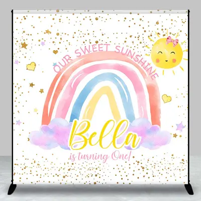 Sweet Sunshine Rainbow Turning One Custom Birthday Backdrop