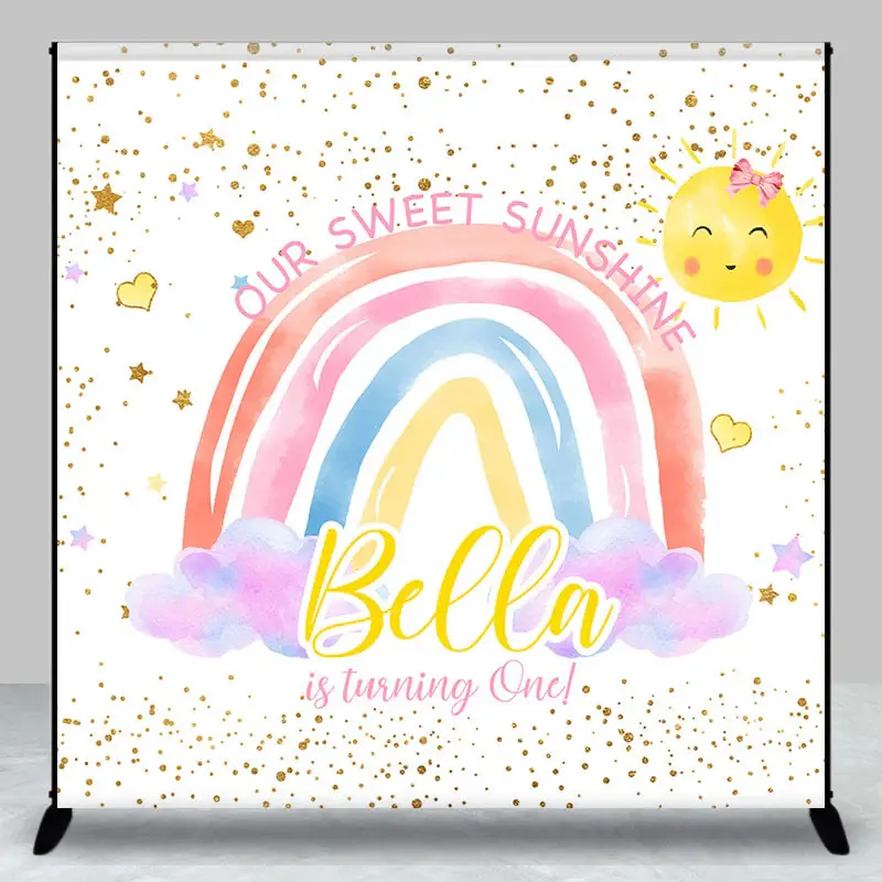 Sweet Sunshine Rainbow Turning One Custom Birthday Backdrop