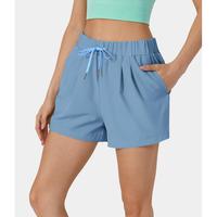 Halara High Waisted Elastic Waistband Drawstring Ruched Side Pocket Casual Shorts 3\