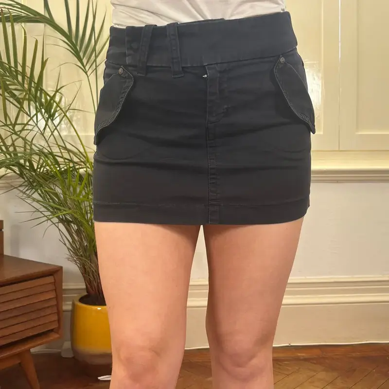 Gas Mini Skirt - 29W UK 10 Black Cotton