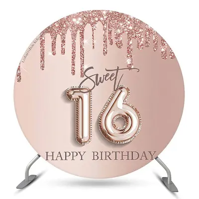 Aperturee Sweet 16 Rose Pink Birthday Round Backdrop Cover | Round Party Backdrop | Circle Background For Party | Circular Bi...