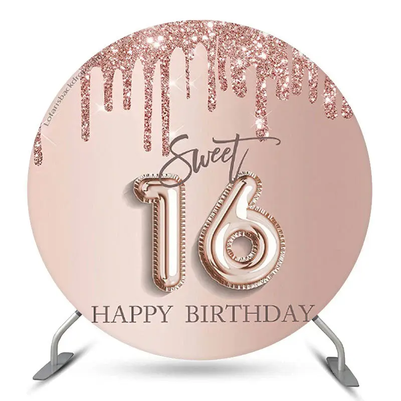 Aperturee Sweet 16 Rose Pink Birthday Round Backdrop Cover | Round Party Backdrop | Circle Background For Party | Circular Bi...