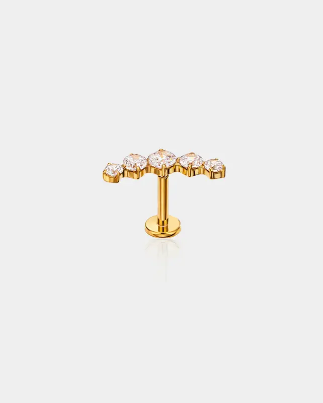 Arc CZ Threadless Push Pin Cartilage Stud - Gold