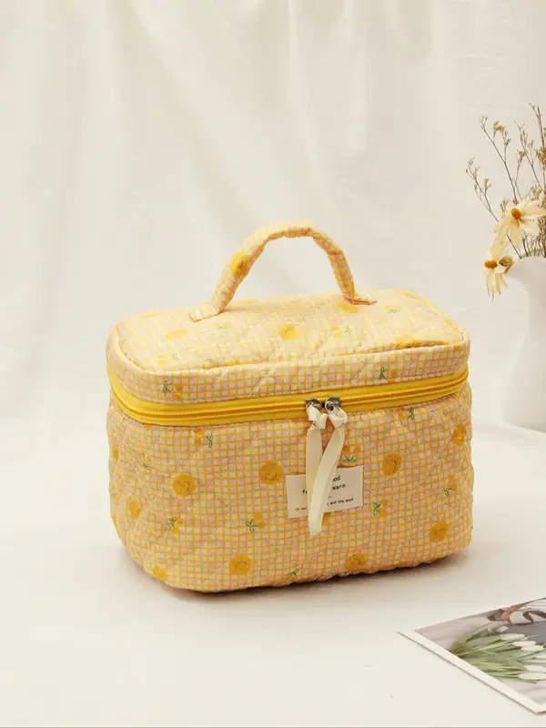 Random Print Makeup Bag, Large Capacity Travel Cosmetic Storage Bag, Portable Zipper Makeup Organizer Pouch for Women & Girls