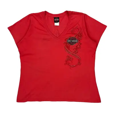 Harley Davidson Graphic T-Shirt - 2XL Red Cotton