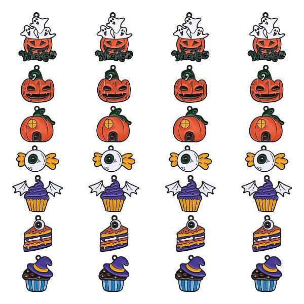 28Pcs 7 Style Halloween Alloy Enamel Pendants