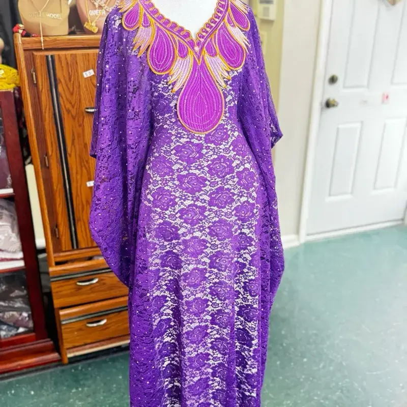 Senegambian Oyofaal African Outfit Ready Made Purple Elegant Design Luxurious Fabric