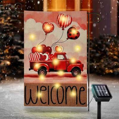 Lighted Heart Balloon Truck Valentines Garden Flag - Aperturee