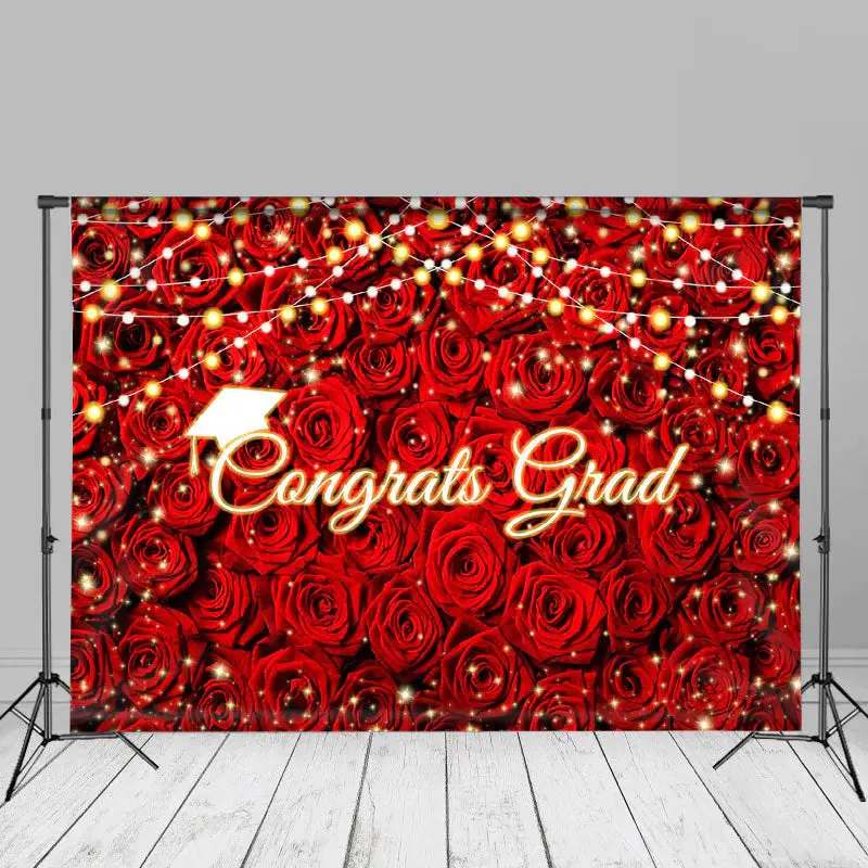 Light Red Rose Congrats Grad Backdrop For Photo - Aperturee