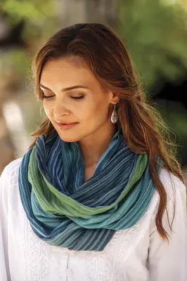NOVICA Seaside Breezes Artisan Crafted 100% Cotton Infinity Scarf from Thailand