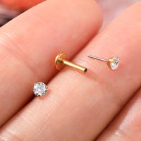 Oufer 16G Titanium Prong CZ Threadless/Push Pin Labret/Tragus/Cartilage/Conch/Helix Flat Back Earring/Nose Stud