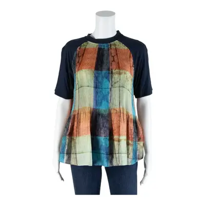 ZARA W&B COLLECTION Pleated Blue Check Short Sleeve Top Womens M