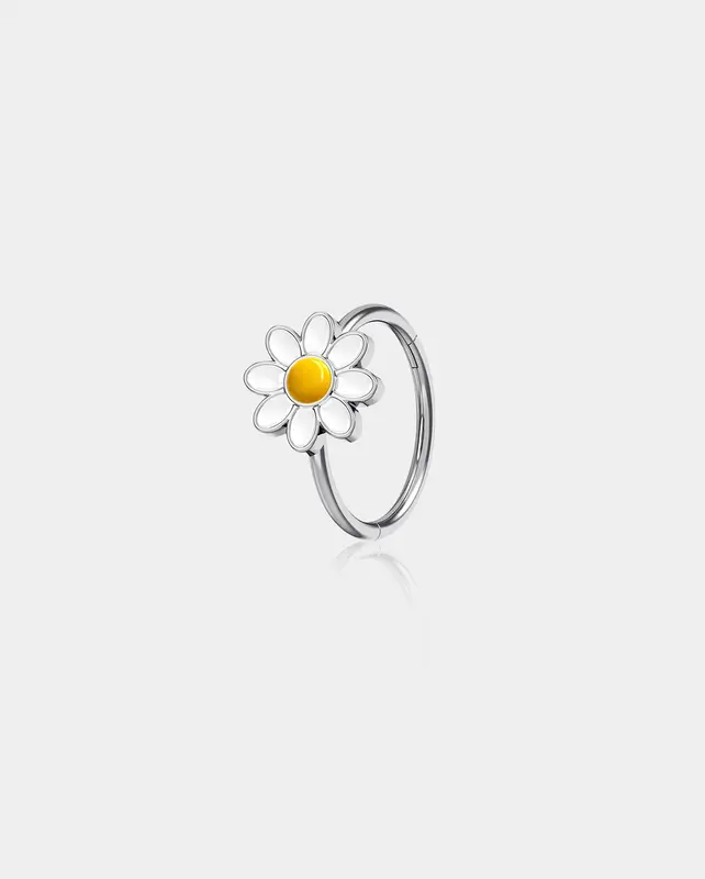 Silver and Gold Daisy Segment Nose Ring - Silver