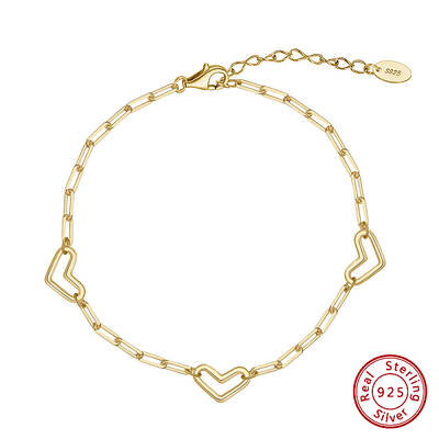 925 Sterling Silver Heart Link Chain Bracelets