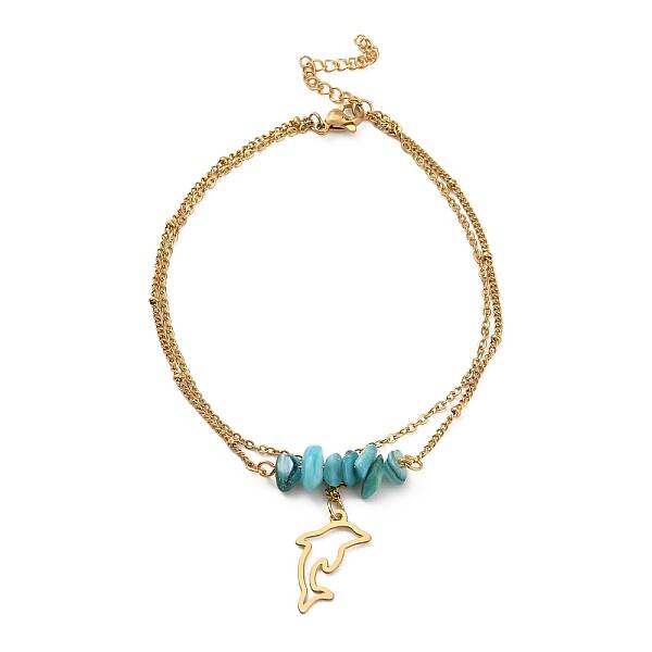 Dyed Natural Shell Chips Charms Anklet