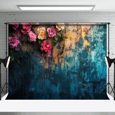 Aperturee Pink Floral Lake Blue Fine Art Photography Backdrop | Portrait Photography Studio Backdrops | Photo Booth Backdrop ...