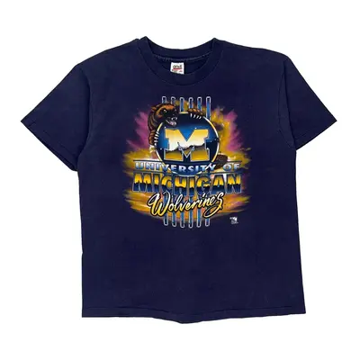 University Of Michigan Wolverines Anvil College T-Shirt - XL Navy Cotton