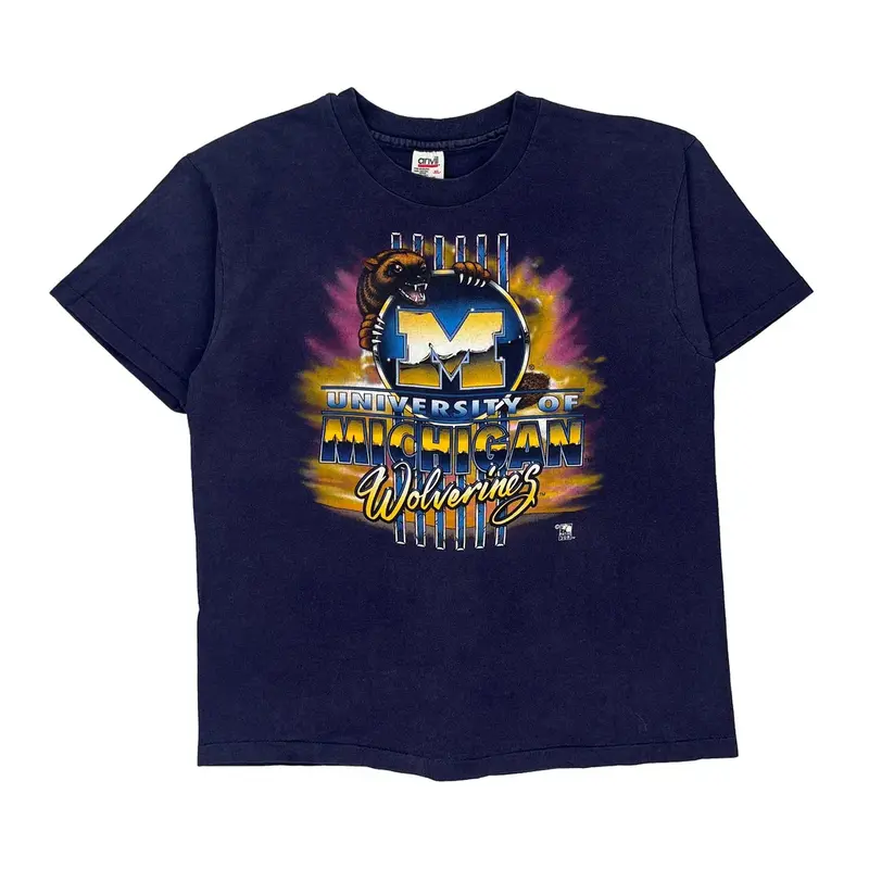 University Of Michigan Wolverines Anvil College T-Shirt - XL Navy Cotton