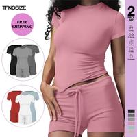 TFNOSIZE Women short-sleeved shorts casual loungewear suit short-sleeved T-shirt drawstring shorts multi-color optional skin-...