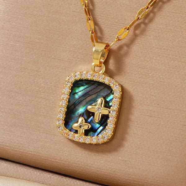 Simple Brass Clear Cubic Zirconia Square Star Pendant Necklaces