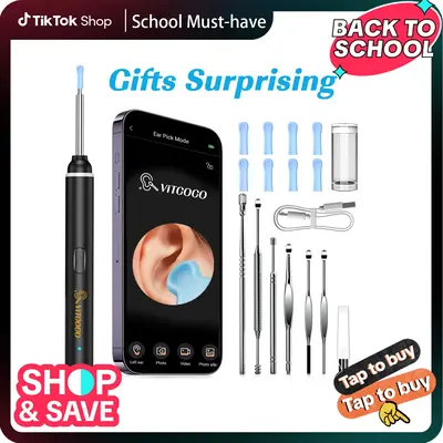 【TikTokShopBacktoSchool】VITCOCO Ear Wax Removal Tool, Otoscope with 1920P HD Camera, with 7pcs Set of Metal Ear Spoons，...