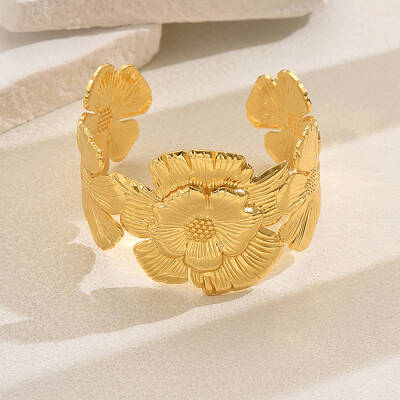 Luxurious Brass Flower Cuff Bangle for Parties and Events