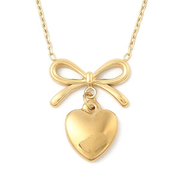 Ion Plating(IP) 304 Stainless Steel Bowknot & Heart Pendant Cable Chain Necklaces for Women