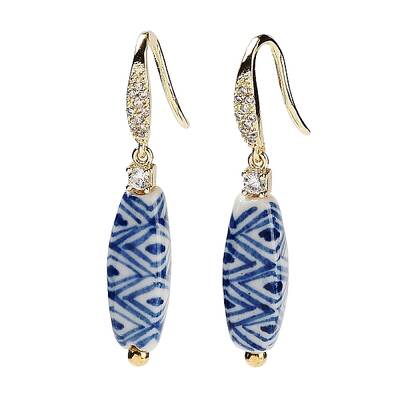 Oval Porcelain Dangle Earrings