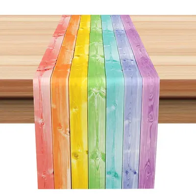 Colorful Wood Texture Rainbow Fabric Table Runner - Aperturee