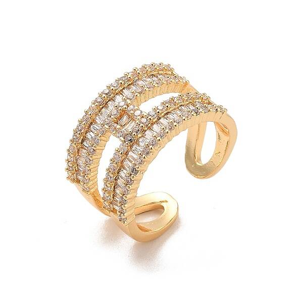 Brass Micro Pave Cubic Zirconia Open Cuff Rings