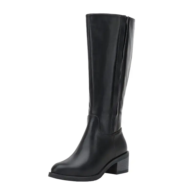 [Exclusive] Vepose Chunky Knee High Boots for Women Riding with Side Elastic Black Dress