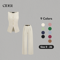 Cider [9 colors, size 0-26] Woven Boat Neck Solid Button Vest With Straight Leg Trousers