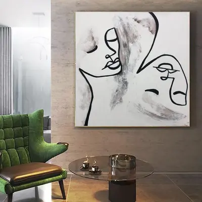 Large Acrylic Abstract Painting Black And White Canvas Wall Art Human Abstract Painting Canvas Painting Acrylic | TRANQUILITY