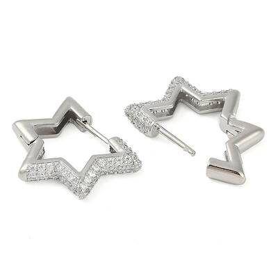 Rack Plating Star Brass Micro Pave Cubic Zirconia Hoop Earrings