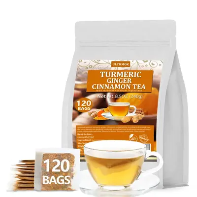 Turmeric Ginger Cinnamon Tea Bags 120 Natural Ingredients Tea Caffeine Free & No Additives Herbal Tea No Sugar Beverage Ginge...