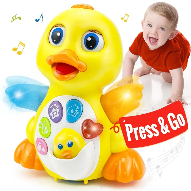 HOLA Multifunction Crawling Duck Musical Toys, Interactive Tummy Time Baby Toy with Music Lights and Motor Activities one Yea...