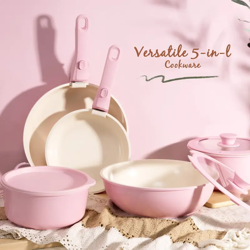 Astercook 21 Pcs Pots and Pans Set Nonstick - Kitchen Cookware Set with Detachable Handle,Dishwasher Oven Safe Aluminum Durab...