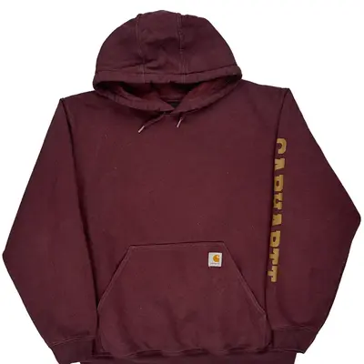 Carhartt Hoodie - Large Burgundy Cotton Blend