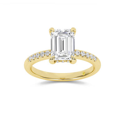 Aurelia Quarter Coverage Hidden Halo Emerald Cut Lab Grown Diamond Engagement Ring | Yellow Gold 1 1/4 - 4 3/8 CT. TW.